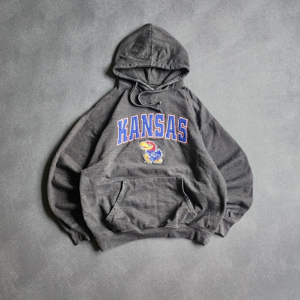 Kansas Jayhawks Grey Embroidered Pullover Hoodie XL
